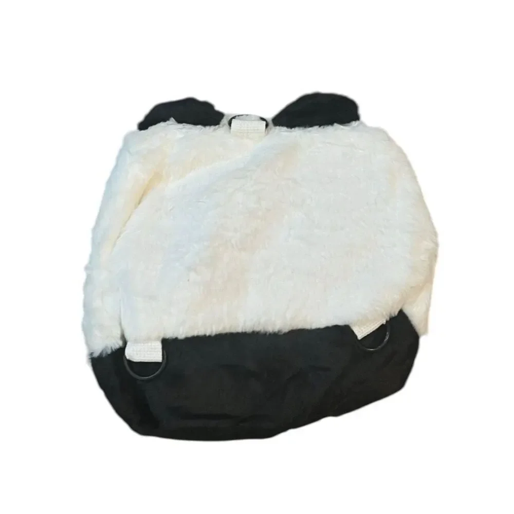 Plush Panda Bear Backpack Black White Convertible Shoulder Bag Faux Fur New